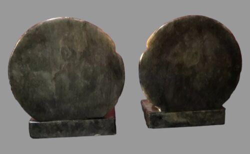 Pair of Vintage Carved Marble Alabaster Glass Eyed Figural Owl Head Bookends - Picture 4 of 8