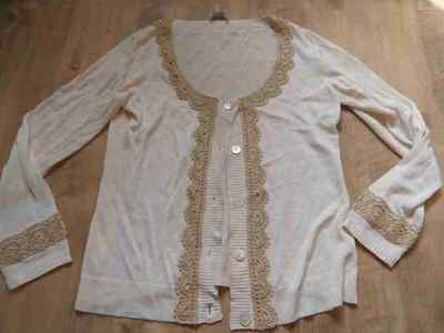 ELEGANCE chice Strickjacke mit Häkelborte creme beige Gr. 38 NEUw.  ZC517