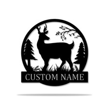 Personalized Deer Metal Signs, Natural Deer Antler Backyard Patio Wall Decor