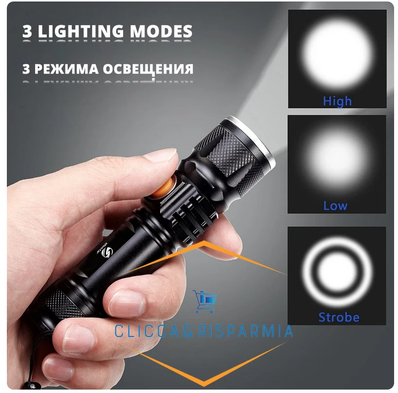 XHP50 ad alta potenza zoomabile torcia a LED impermeabile in alluminio ABS mater