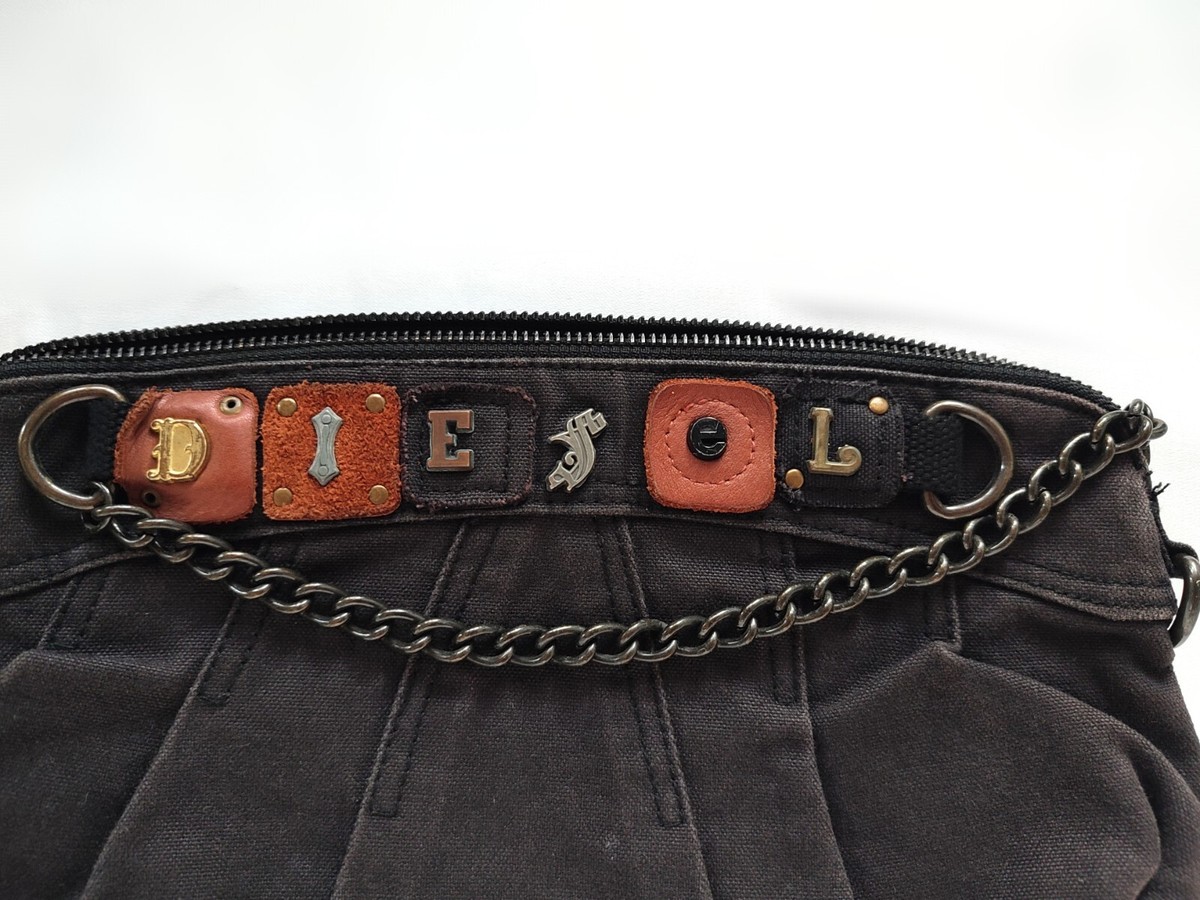 DIESEL Clutch Bag With Leather Logo In Black 00s Y2k Vintage