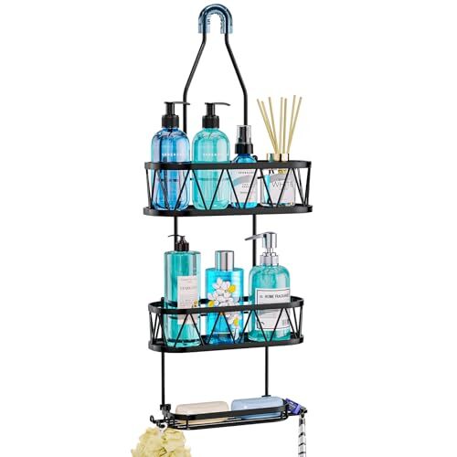 Shower Caddy over Shower Head, Rustproof & Waterproof Home Decor with A-Black