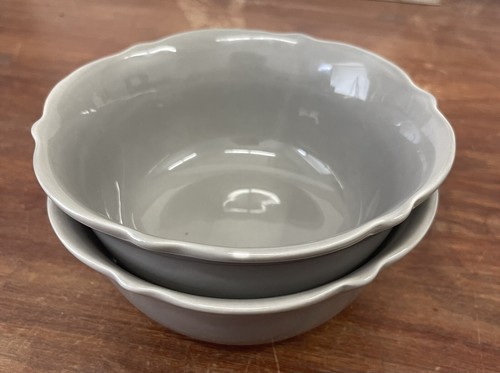 2 Large Threshold Wellsbridge Gray Stoneware Soup/Cereal/Serving Bowls 7” - Picture 2 of 7
