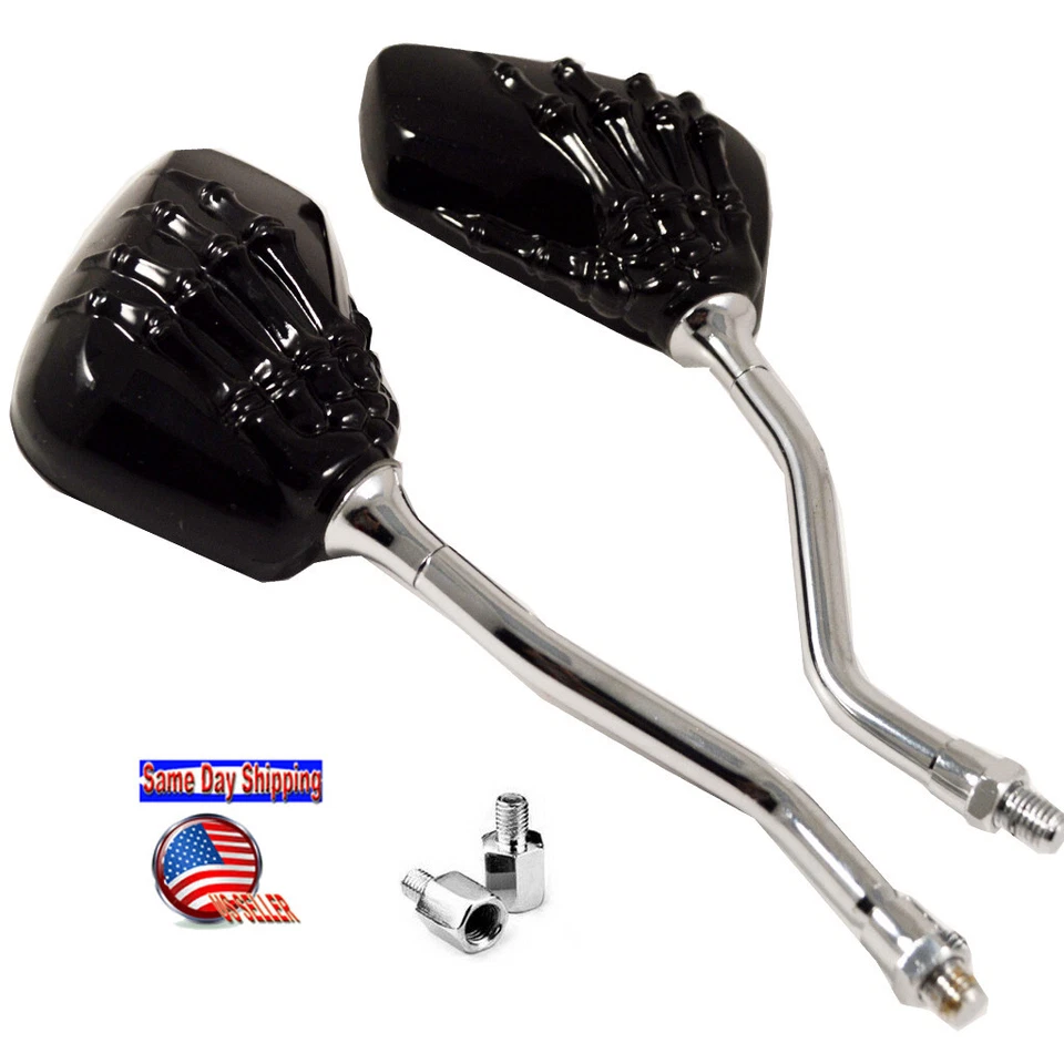 2X Black SKELETON SKULL HAND MOPED SCOOTER Motorcycle Rearview MIRRORS 8MM 10MM - Image 2 of 4