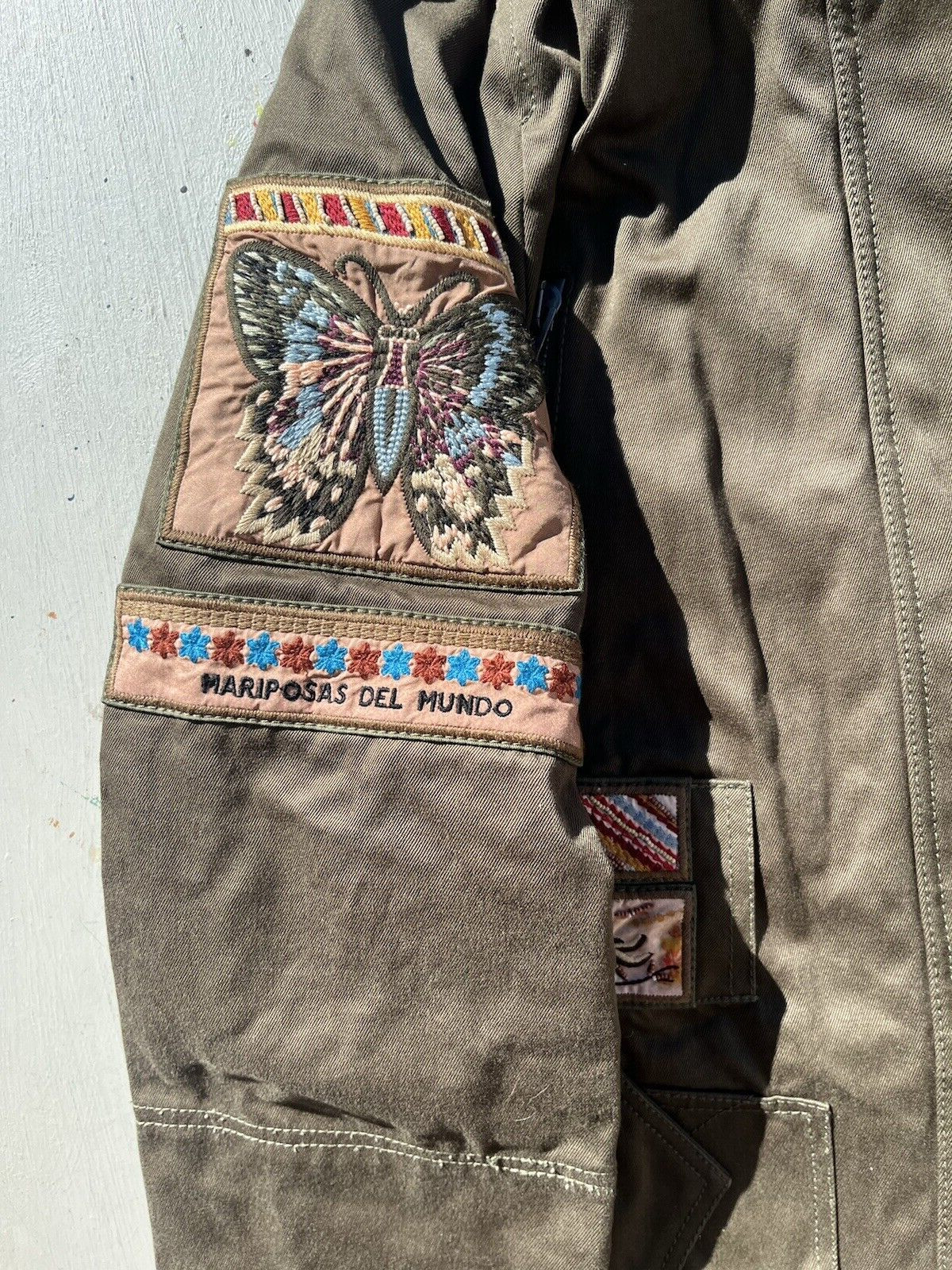 Women's Patch Embroidered Jacket Green Military N… - image 7