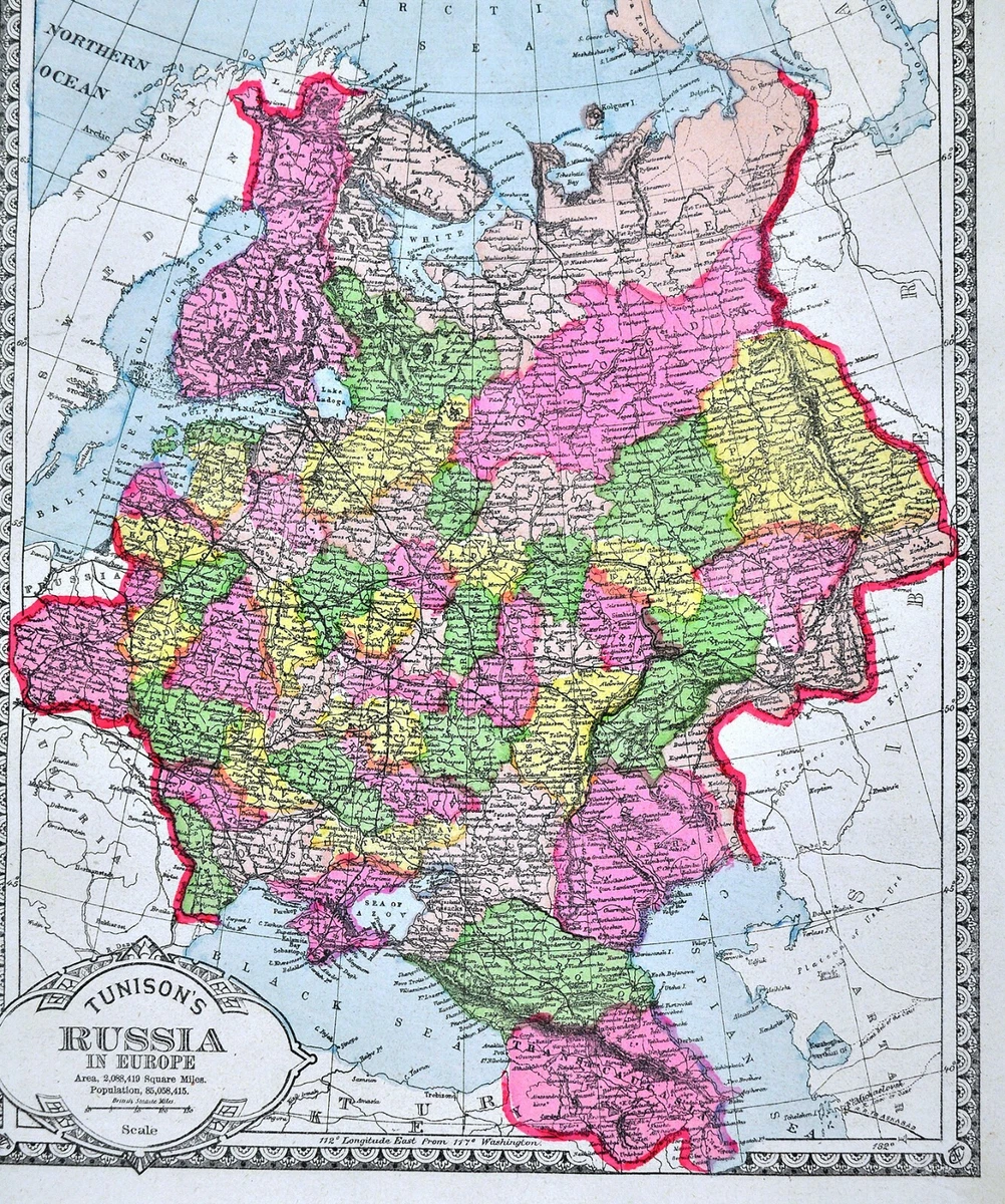 1886 Tunison Map Russia in Europe Moscow Ukraine St. Petersburg Finland  Estonia | eBay
