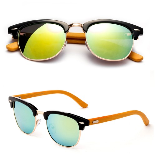 "Gafas de sol vintage de medio marco lentes REAL madera de bambú templo retro geniales ""Louise" - Imagen 8 de 11