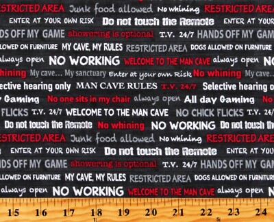 Cotton Man Cave Mancave Dads Guys Words Cotton Fabric Print by the Yard D511.37