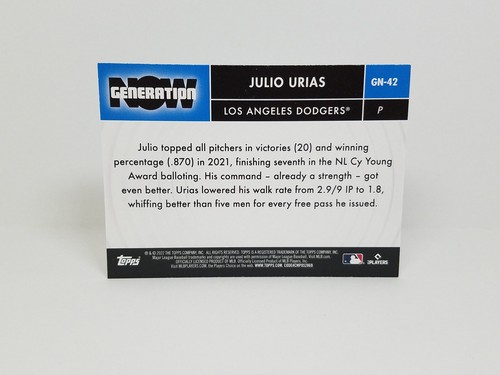 2022 Topps #GN-42 Jlio Urias, Los Angeles Dodgers - Generation Now Insert - Picture 2 of 2