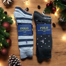 Polo Ralph Lauren 3 Pairs Dress Socks Grey Black Striped Solid NWT
