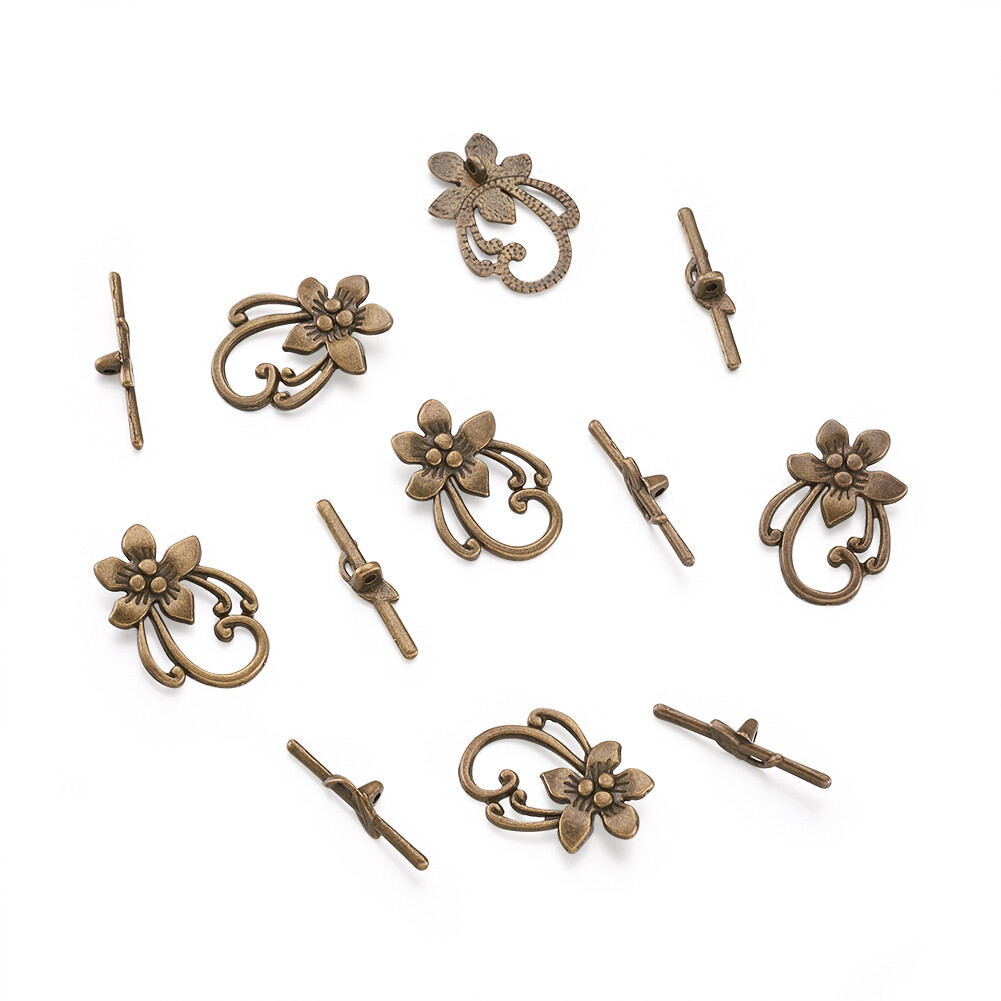 10 set Antique Bronze Tibetan Style Flower Toggle Clasps Hook