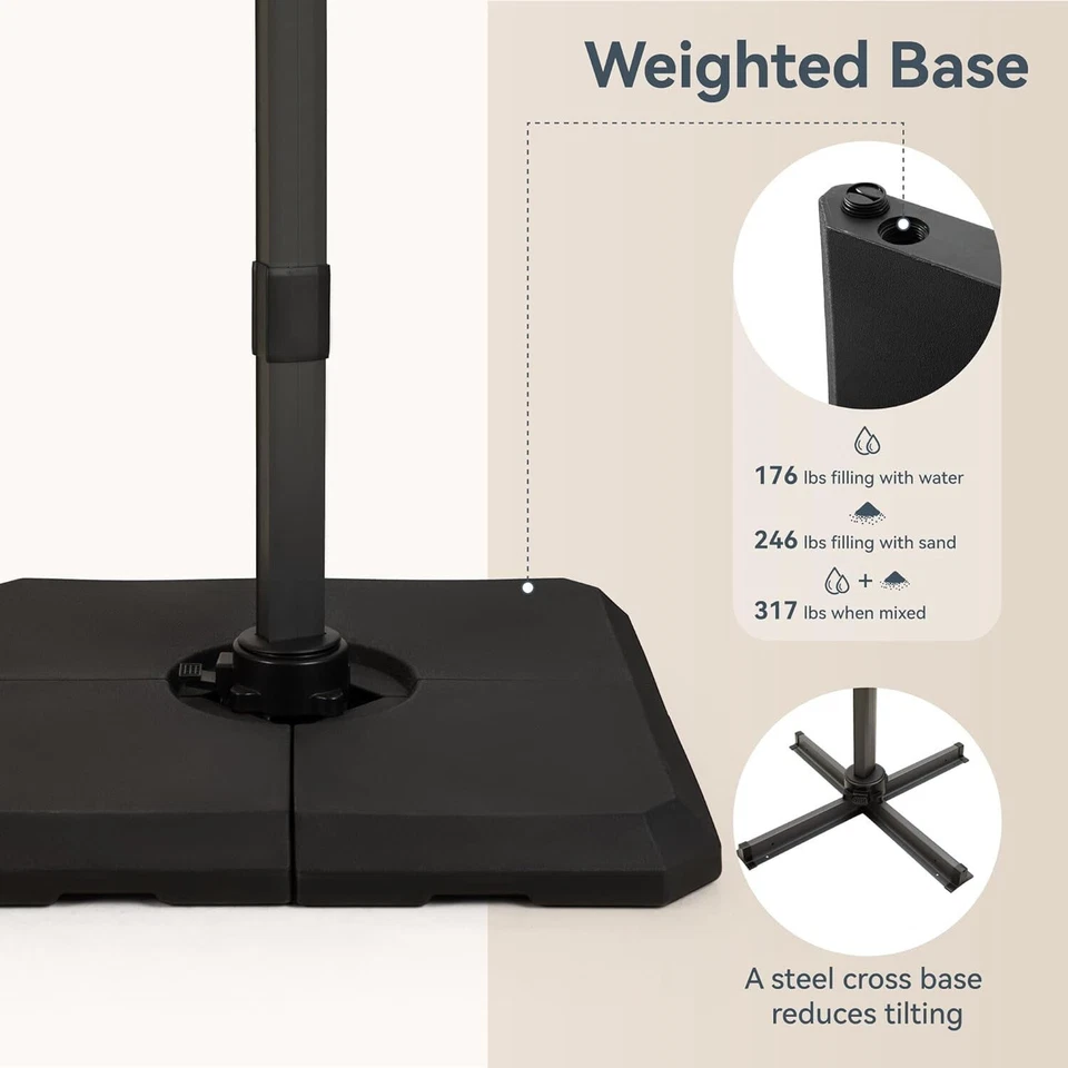9x12 ft Cantilever Patio Umbrella Outdoor Large Square Umbrellas w/weighted base - Image 4 of 4