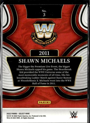 2022 PANINI SELECT WWE HALL OF FAME FLASH #3 SHAWN MICHAELS - Picture 2 of 2