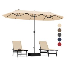 13' Double-sided Patio Umbrella w/ Crank Handle Umbrella Base Safety Lock