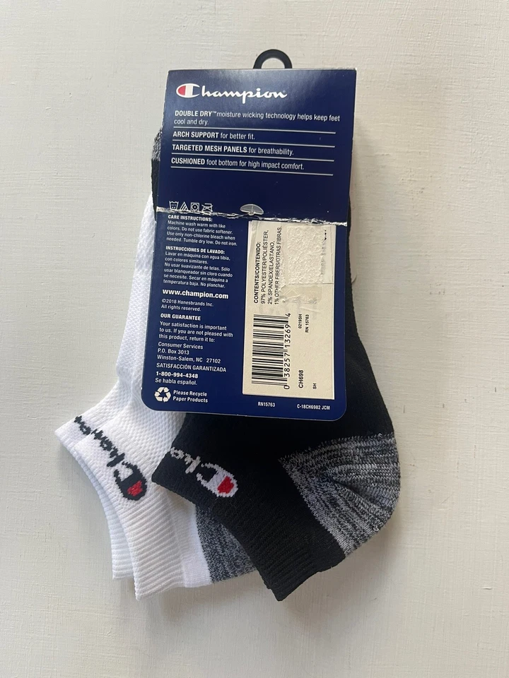 NUEVO CON ETIQUETAS Calcetines Champion Para Mujer 2 Pares Blanco y Negro Corte Bajo Calcetines Atléticos Informales Foto 2 de 2