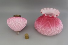 Antique Pink/Cranberry Moulded Glass Peg Oil Lamp Shade & Matching Font Acanthus