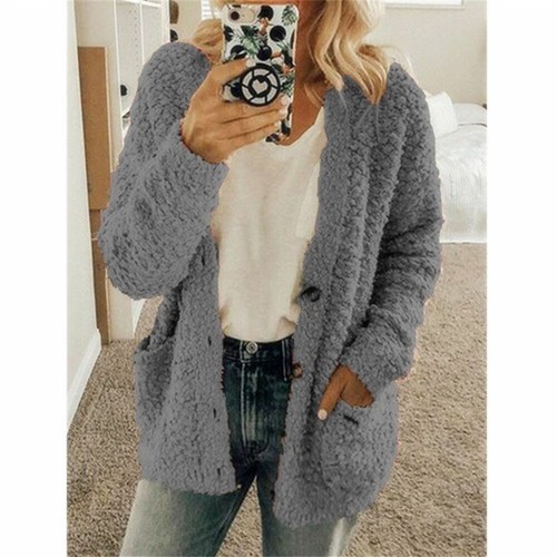 Mujeres Sherpa Chaqueta Abierta Frontal Polar Chaquetas Manga Larga Borroso Botón Abrigos - Imagen 16 de 18