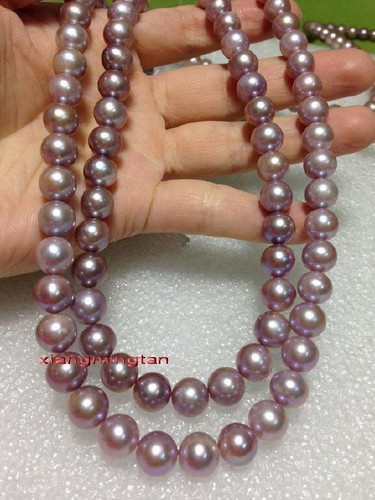 Collana perla viola lunga AAAA 36"9-10mm VERA NATURALE mare del sud ROSA 14K - Foto 2 di 7