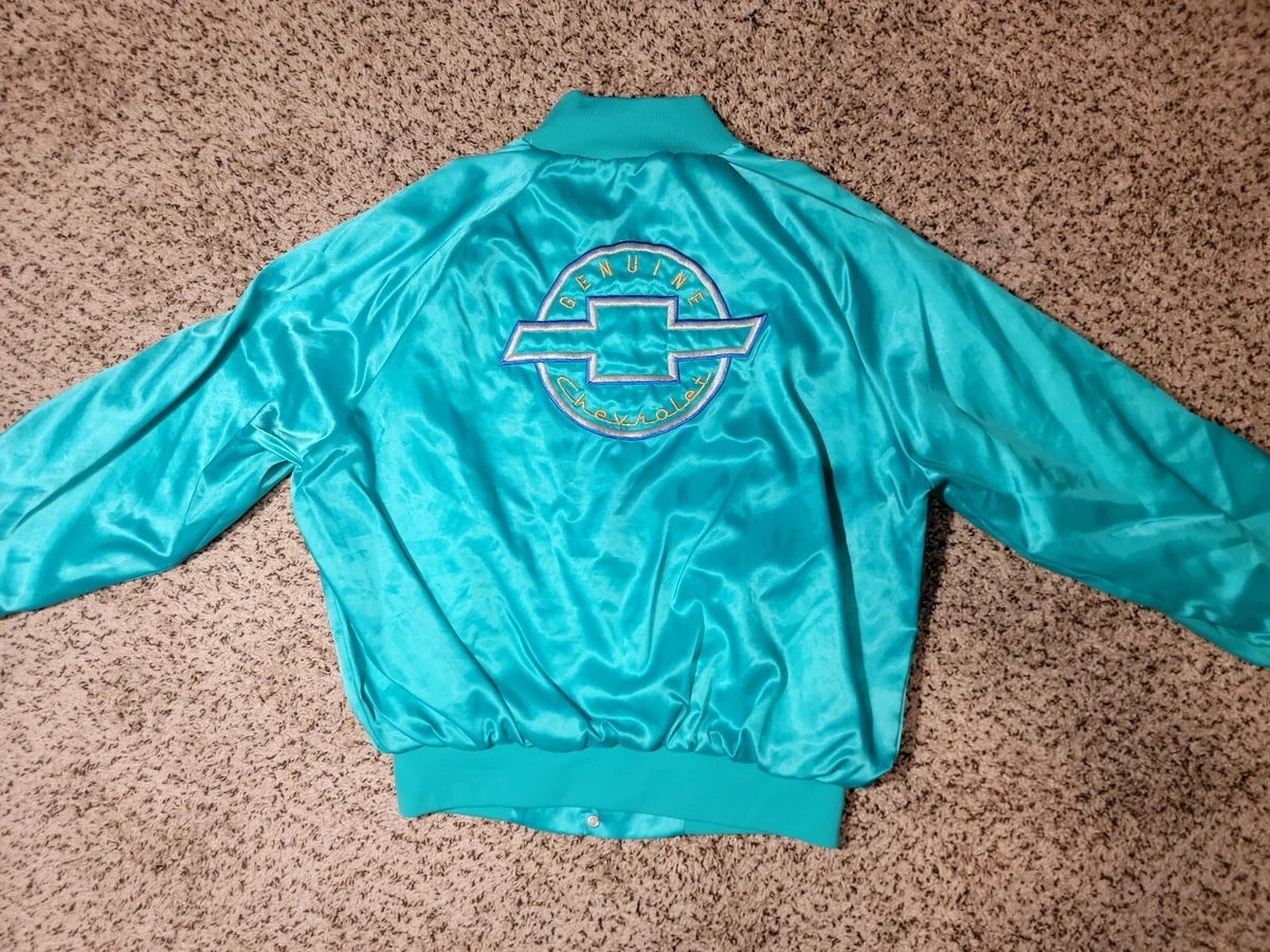 Vintage WEST ARK Made in USA Genuine Chevrolet Satin turquoise Jacket 80s XL
