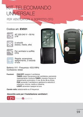 Kit Telecomando Universale Per Ventilatore Da Soffitto – 3 Velocità + Timer 1-8h, Ricevitore Incluso - 3