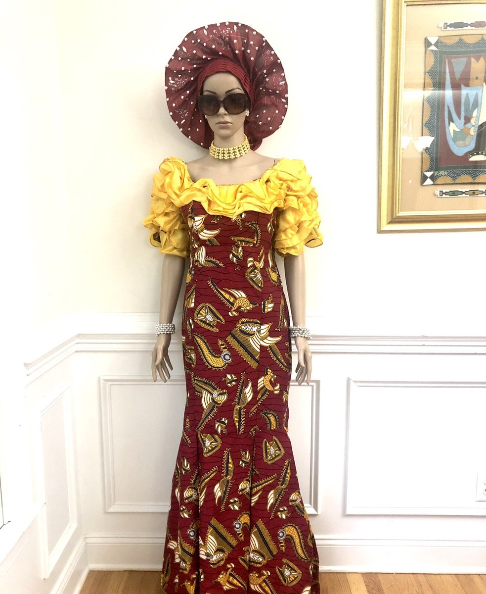 Red Real Wax African Long African Party Outfit, African