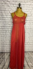 Vtg Undercover Wear Sexy Long Red Nylon & Lace Nightgown Large USA Made