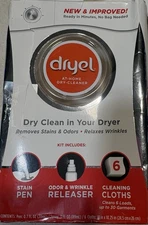Dryel @ Home Dry Cleaning Kit 6 Cleaning Cloths Wrinkle Releaser Stain Pen New