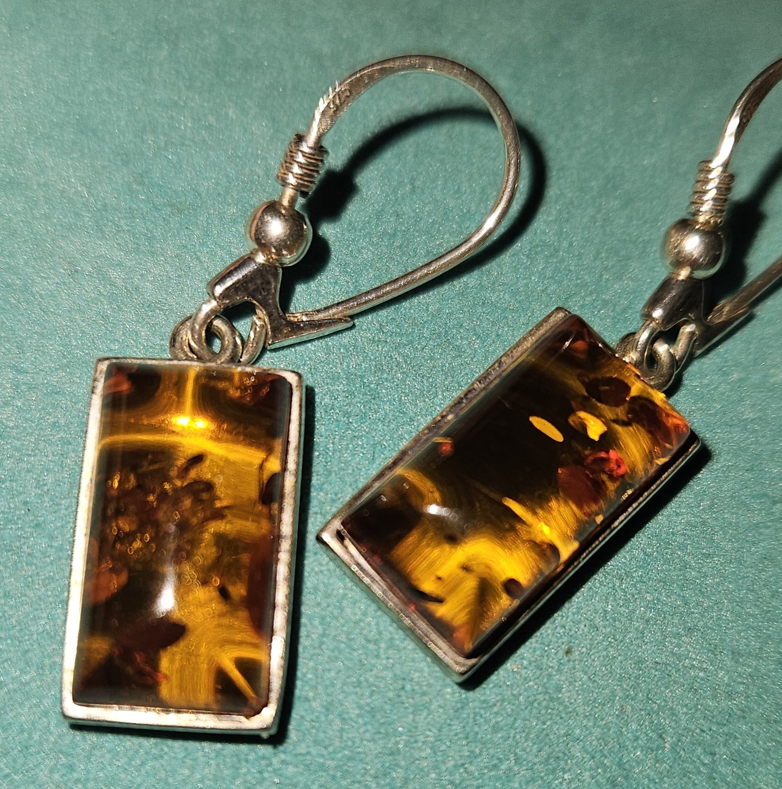 Sterling Silver 925 Rectangular Amber Dangle Earr… - image 3