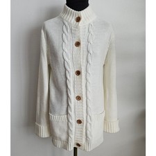 EUC VTG Sears Women's 60's Cream Acrylic Wood Button Front Cardigan w/Pockets S