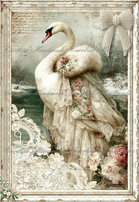 Victorian Swan Lace & Roses A Designer Cotton Fabric Quilt Block Multi-size