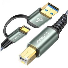 Printer Cable to USB A, 480Mbps Printer USB B to USB C MIDI Cable  6.6FT Grey