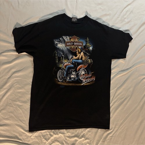 Harley-Davidson 3D Emblem Vintage T-Shirt Black Wild Woody 1991 L Fort Worth, TX