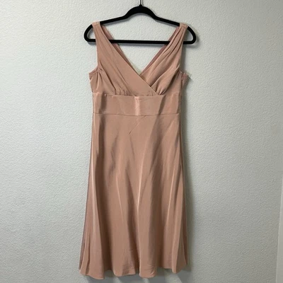 J. Crew 100% Silk V Neckline Pink Midi Dress Side Zip Women's Size 12 Petite - Image 1 of 4