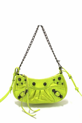 NWT $1650 Balenciaga Le Cagole Mini Leather Chain Shoulder Bag Wallet Neon