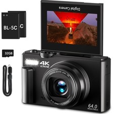 4K Digital Camera 64MP Vlogging Camera 3" Flip Screen 18X Zoom for YouTube