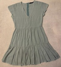 PRETTY LITTLE THING Linen Mini Dress Women's Size 6 Short Sleeve Green A-Line