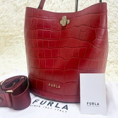 FURLA DANAE 2Way Shoulder Bag Red Leather Large Capacity USED from Japan