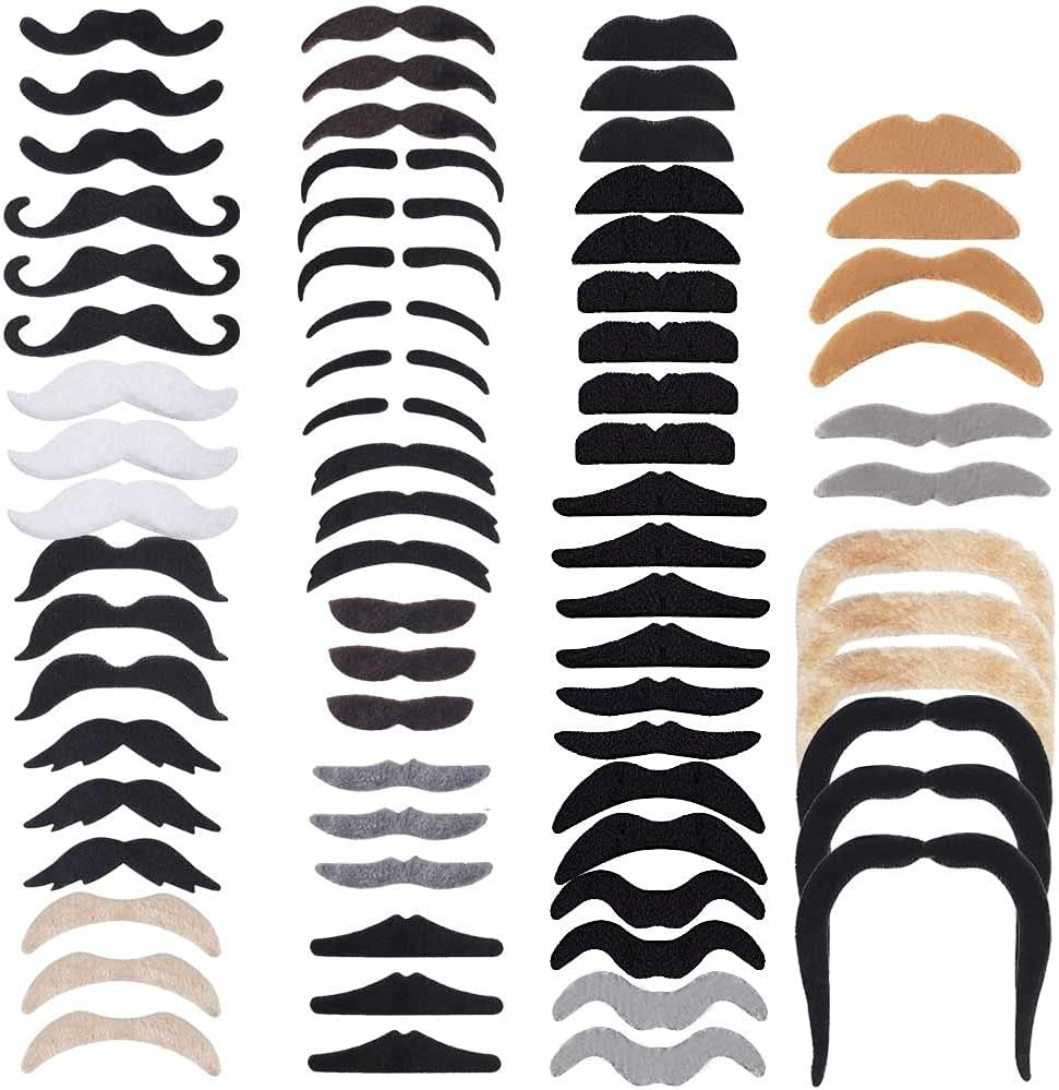 72 PCS Fake Moustaches Assorted Novelty Self Adhesive Moustaches Fancy Dress Bla