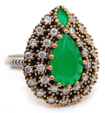 Ottoman Empire Style 7CT Treated Emerald 925 Sterling Silver Ring Sz 5 HB1-5