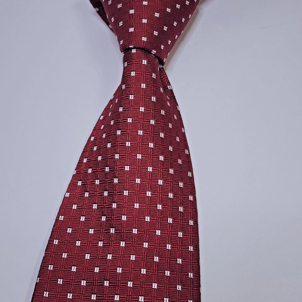 Corbata Les Copains Roja Geométrica 100% Seda 3.75" x 59" Hecha en Italia Foto 3 de 4