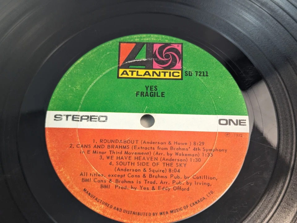 Yes Fragile Vinyl LP 1972 SD 7211 Atlantic Records G/G Prog Rock Album - Image 4 of 4