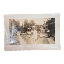 1940s Sailor Uniform Photo With Young Woman WWII Era Garden Snapshot