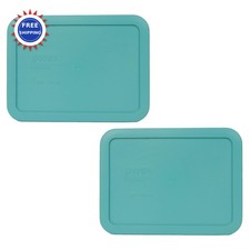 Pyrex 7210 PC 3 Cup Turquoise Rectangle Plastic Food Storage Lids 2 Pack Made