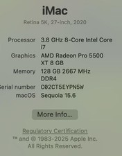 27-inch Retina iMac 2020 ,512 SSD,i7 10th gen128GB Ram, AMD Radeon Pro 5500 XT