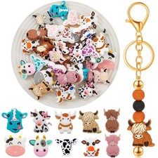 40 Pcs Cow Silicone Focal Beads for Pens Silicone Beads Bulk for Keychain Making
