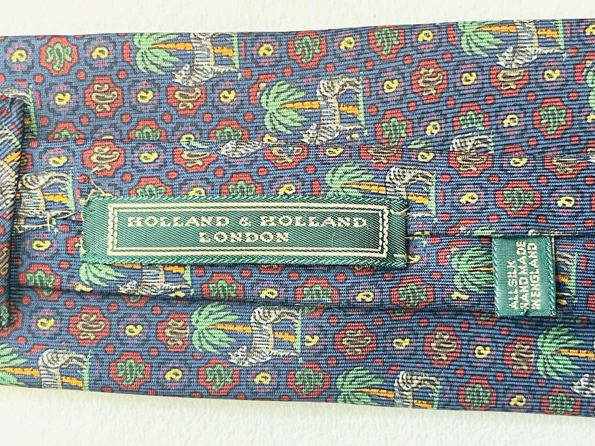 HOLLAND & HOLLAND NECKTIE TIE, Safari Zebra & Palm Tree, 100% Silk, England RARE View 4