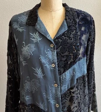 Citron Santa Monica Women's Silk Top Shirt Sz Medium Wearable Velvet Burnout EUC