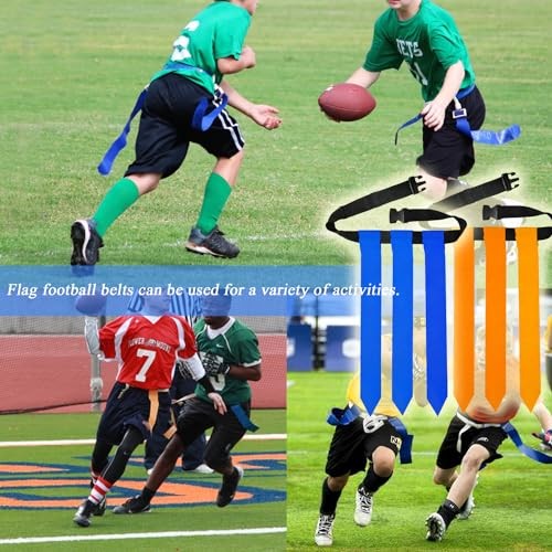 Flag Football Belts, 6/14 Players Game Kit with 6 Sets (3 Orange and 3 Blue)