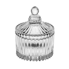 3X Vaso portaconfetti in vetro rigato con coperchio 9x6.5 cm BOMBONIERA 18BQ