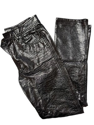 Diesel Coated Pants Size 28 Black Waxed Faux Leather Biker Y2K Pre-owned